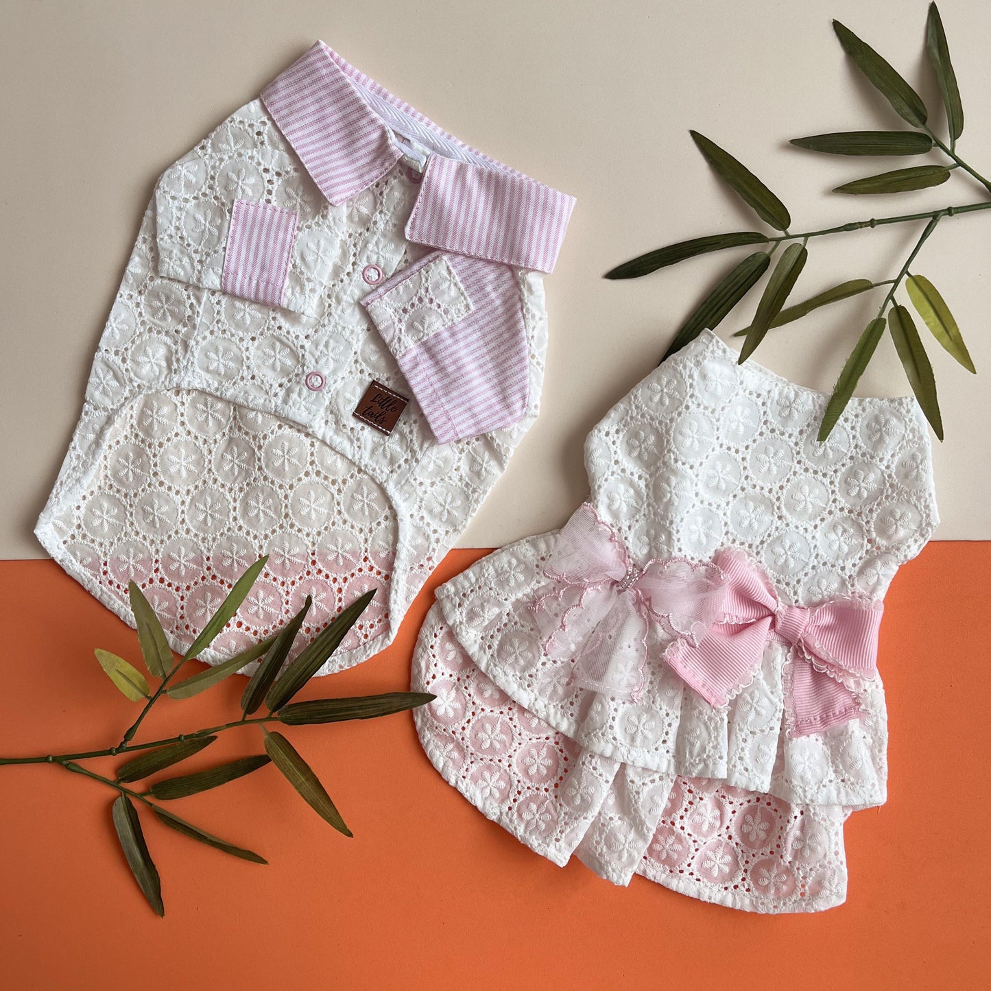 VESTIDO DE BRODERIE BLANCO CON ROSA