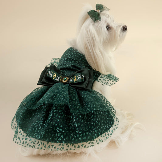 VESTIDO GALA NAVIDEÑO VERDE BRILLANTE