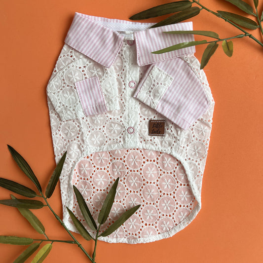 CAMISA DE BRODERIE BLANCO CON ROSA