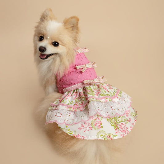 VESTIDO ROSA CON VERDE