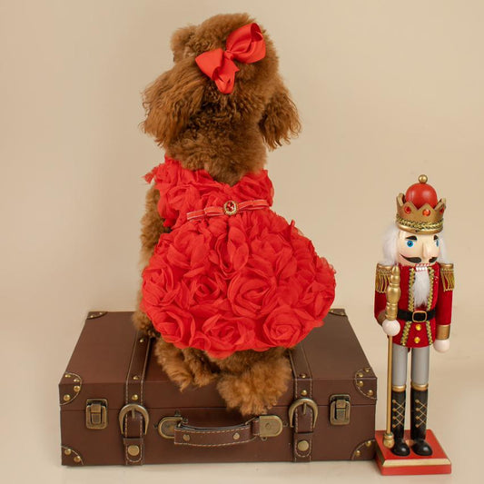 VESTIDO DE NAVIDAD ROJO ROSAS